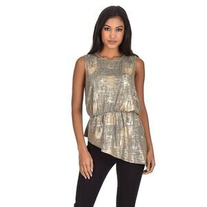 AX Paris Gold Asymmetric Frill Hem Sleeveless Top Women’s Size 10